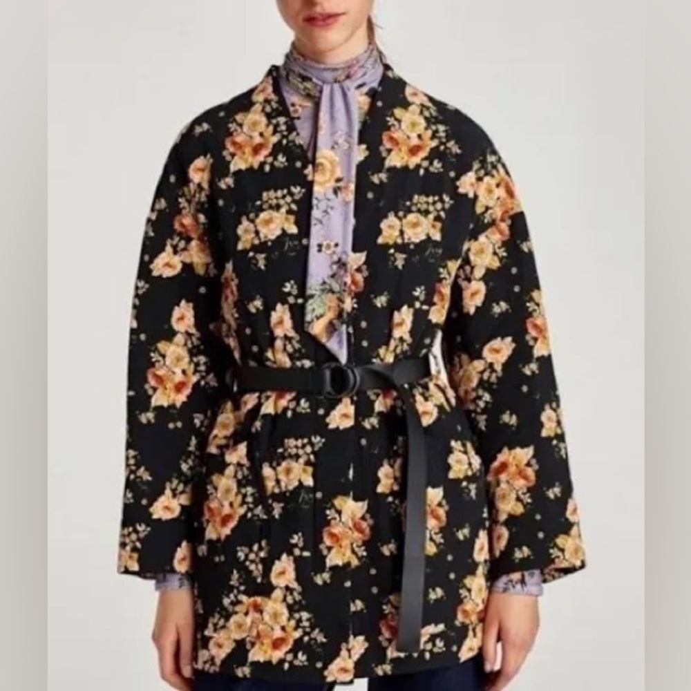 Zara Floral Quilted Black Jacket XS/S